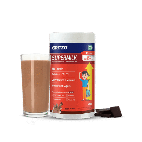 Gritzo SuperMilk Boy Height+ Drink Mix (13+ Years, Double Chocolate)