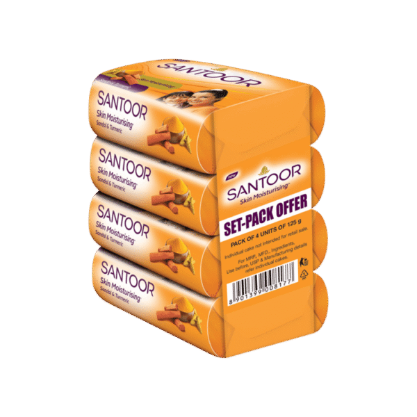 Santoor Skin Moisturising Sandal & Turmeric Soap - Pack of 4