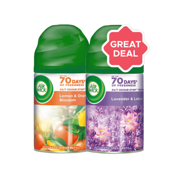 Airwick Freshmatic Room Freshener Refill (Lemon & Orange Blossom) + Airwick Freshmatic Automatic Air Freshener Refill (Lavender & Lotus) Combo