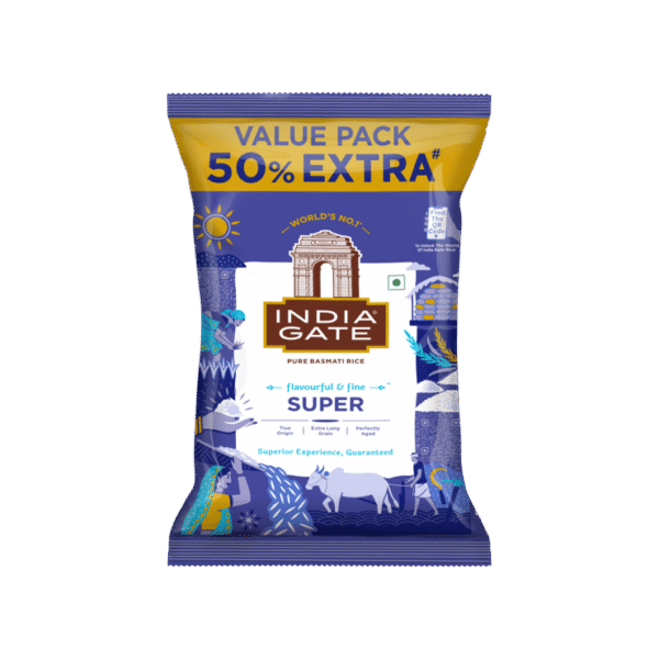 India Gate Super Basmati Rice (1 kg + 500 g) (Extra Long Grain)