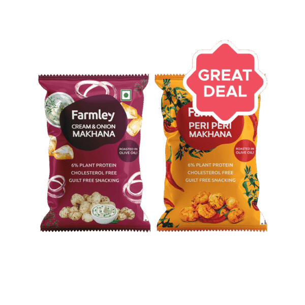 Farmley Cream & Onion Roasted Flavoured Makhana Roasted In Olive Oil +  Peri Peri Roasted Flavoured Makhana Roasted In Olive Oil Combo