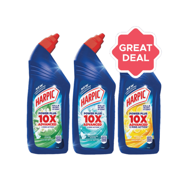 Harpic Disinfectant Liquid Toilet Cleaner (Jasmine) +  Disinfectant Liquid Toilet Cleaner (Refreshing Marine) +  Disinfectant Liquid Toilet Cleaner (Sparkling Lemon) Combo