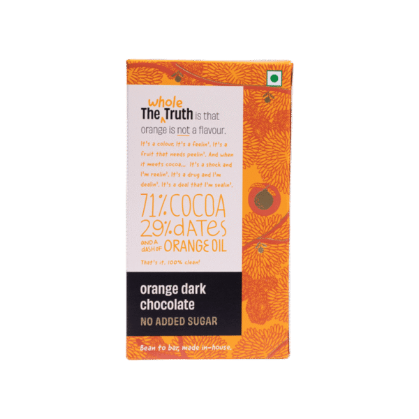 The Whole Truth Orange Dark Chocolate Bar (Cocoa 71%, Dates 29% & Dash of Orange Oil)