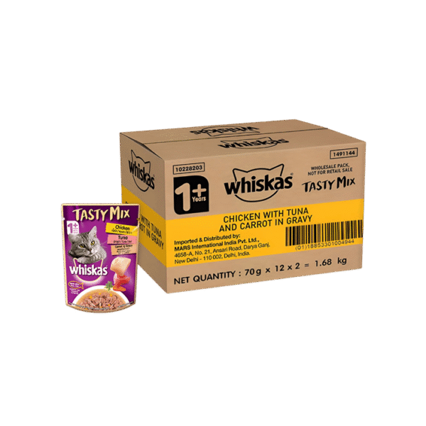 Whiskas Tasty Mix Wet Cat Food (Chicken With Tuna & Carrot in Gravy, 1+ Years)