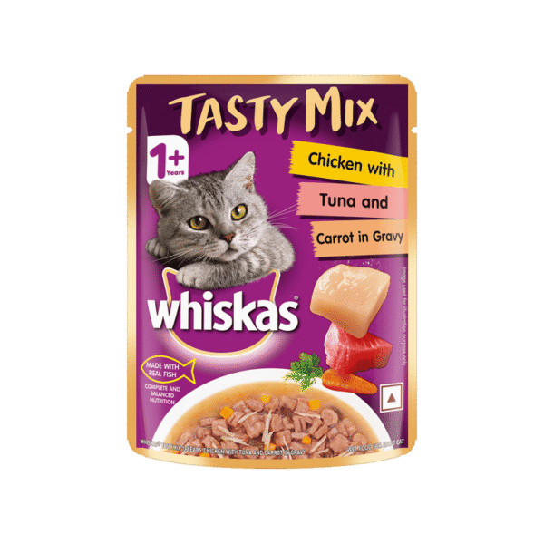 Whiskas Tasty Mix Wet Cat Food (Chicken With Tuna & Carrot in Gravy) 1+ years
