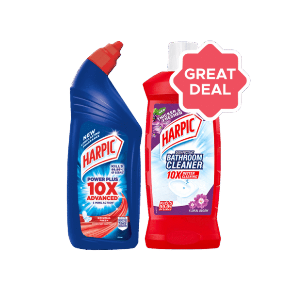 Harpic Disinfectant Original Liquid Toilet Cleaner + Harpic Disinfectant Liquid Bathroom Cleaner, Floral Bloom - 1 l Combo