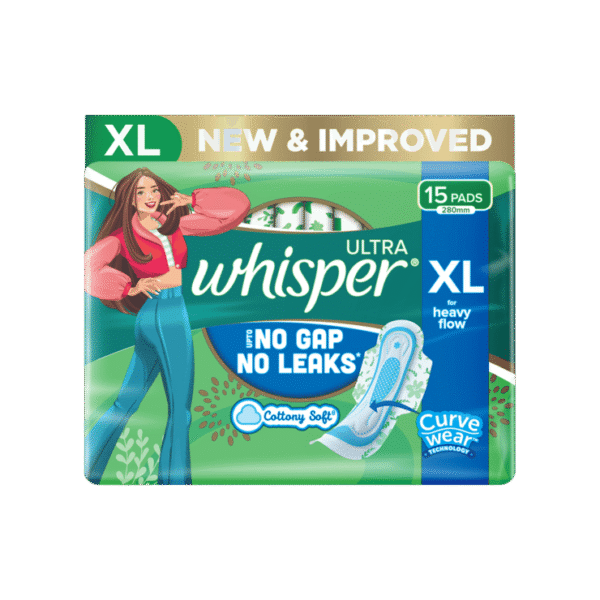 Whisper Ultra Upto No Gap No Leaks Sanitary Pads (XL, 15 pieces)