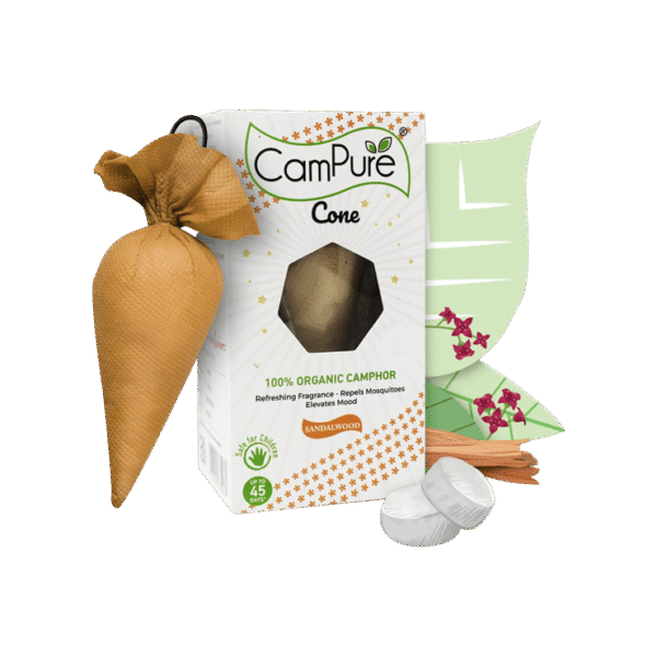 CamPure 100% Organic Camphor Car Freshener Cone (Sandalwood)