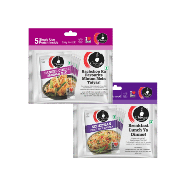 Ching's Secret Schezwan Fried Rice Masala Instant Mix - 5 Single Use Pouches +  Paneer Chilli Masala Instant Mix - 5 Single Use Pouches Combo