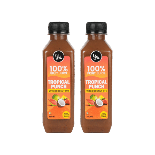 Yu Tropical Punch 100% Mixed Fruit Juice With Coconut Bits - Pack of 2
