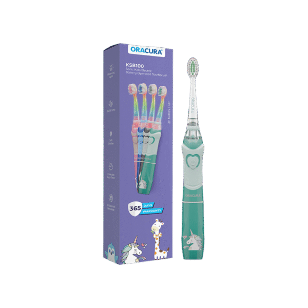 Oracura KSB100 Sonic Battery Operated Kids Electric Toothbrush ((Green))
