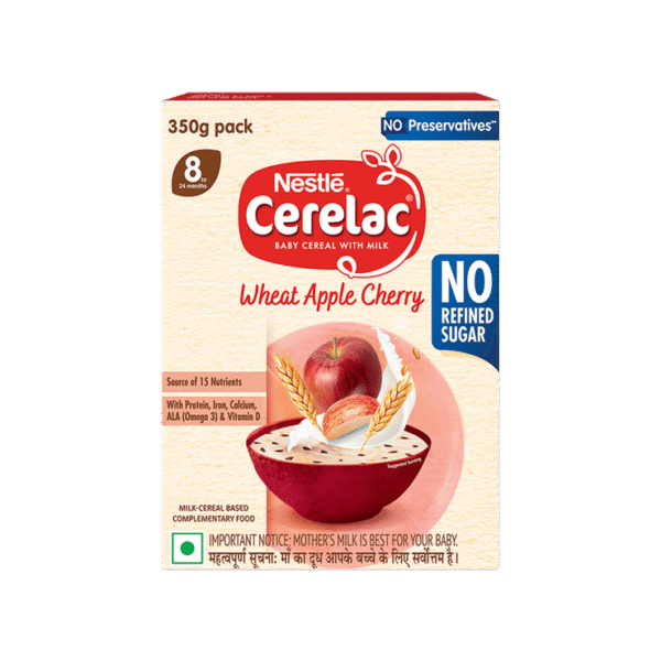 Nestle Cerelac Wheat Apple Cherry Baby Cereal (8 to 24 Months, No Refined Sugar)