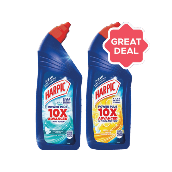 Harpic Disinfectant Liquid Toilet Cleaner (Refreshing Marine) +  Disinfectant Liquid Toilet Cleaner (Sparkling Lemon) Combo
