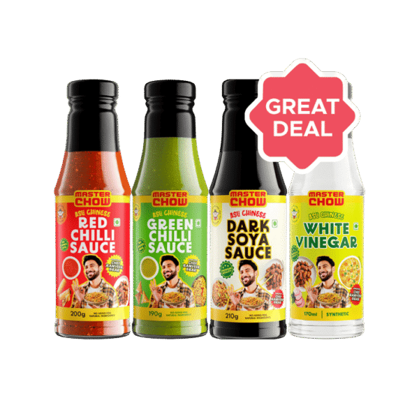 MasterChow Green Chilli Sauce +  Dark Soya Sauce +  Red Chilli Sauce +  White Vinegar Combo