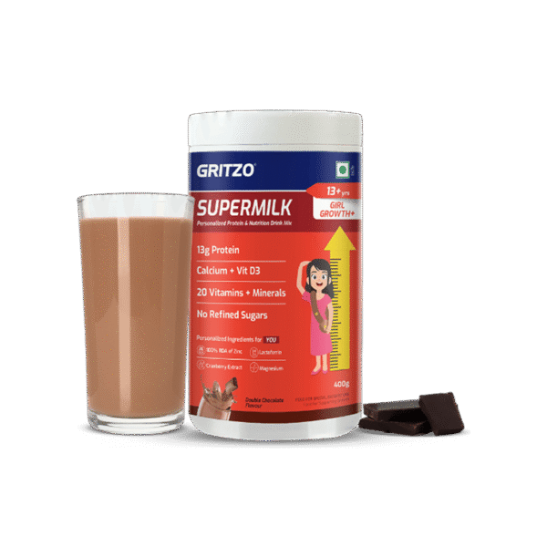 Gritzo SuperMilk Girl Height+ Drink Mix (13+ years, Double Chocolate)