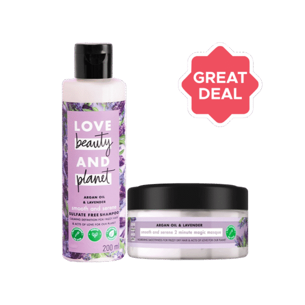 Love Beauty & Planet Argan Oil and Lavender Shampoo +  Argan Oil & Lavender Hair Mask Combo