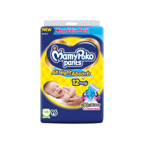 MamyPoko Pants All Night Absorb Baby Diaper (NB, upto 5 kg - 96 Diapers)