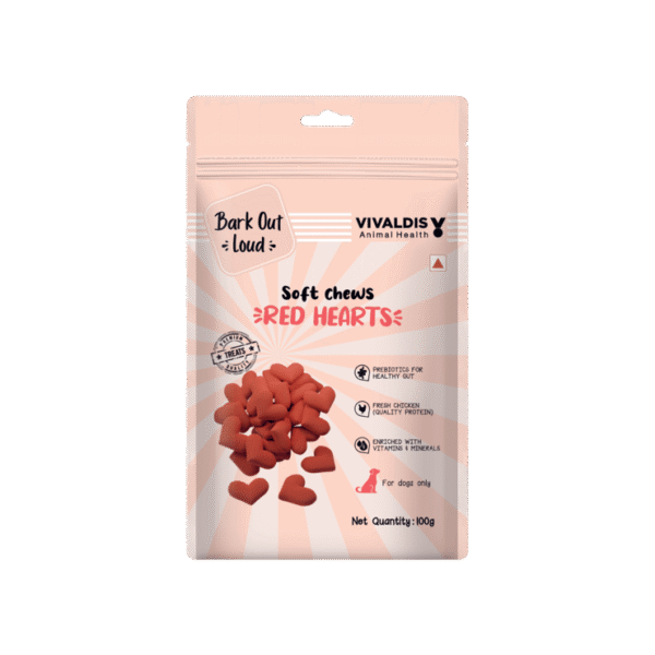 Bark Out Loud Soft Chews Red Hearts Chicken Dog Treat