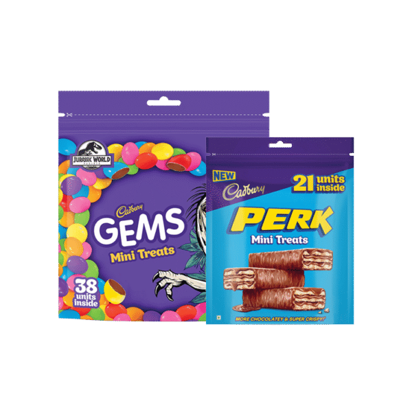 Cadbury Gems Mini Treats Chocolate Pack + Cadbury Perk Mini Treats Coated Wafer Chocolate Combo