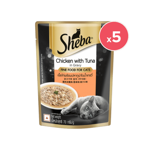 Sheba Adult Wet Cat Food Chicken & Tuna In Gravy - Pack of 5