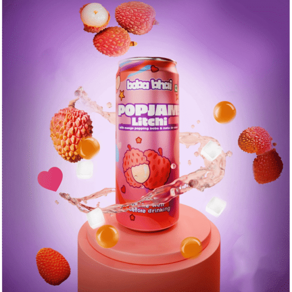 Boba Bhai Litchi Fruit Drink with Popping Boba & Nata De Coco