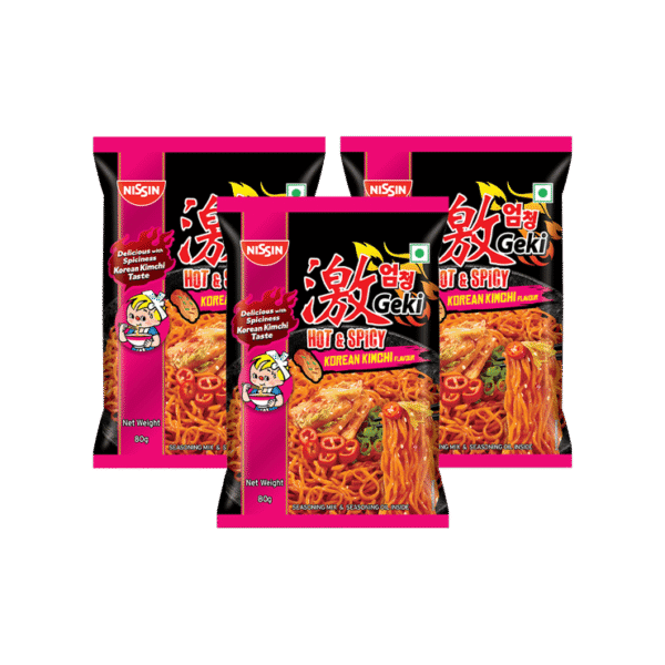 Nissin Geki Korean Ramen Spicy Kimchi Flavoured Instant Noodles - Pack of 3